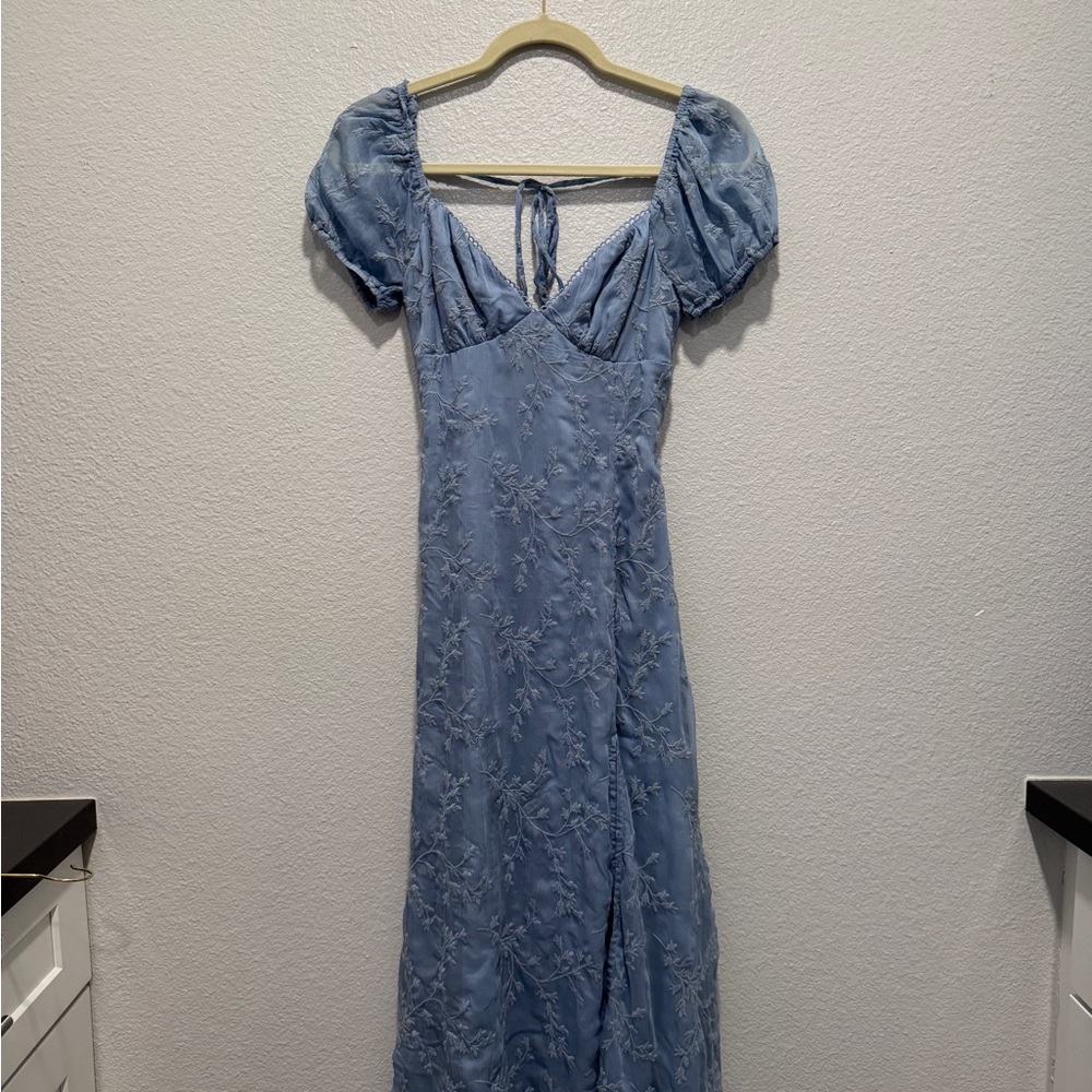 Lulu's Light Blue Embroidered Midi Dress
